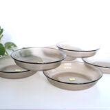Set of 6 hollow plates Arcoroc, in gray smoked glass, vintage French