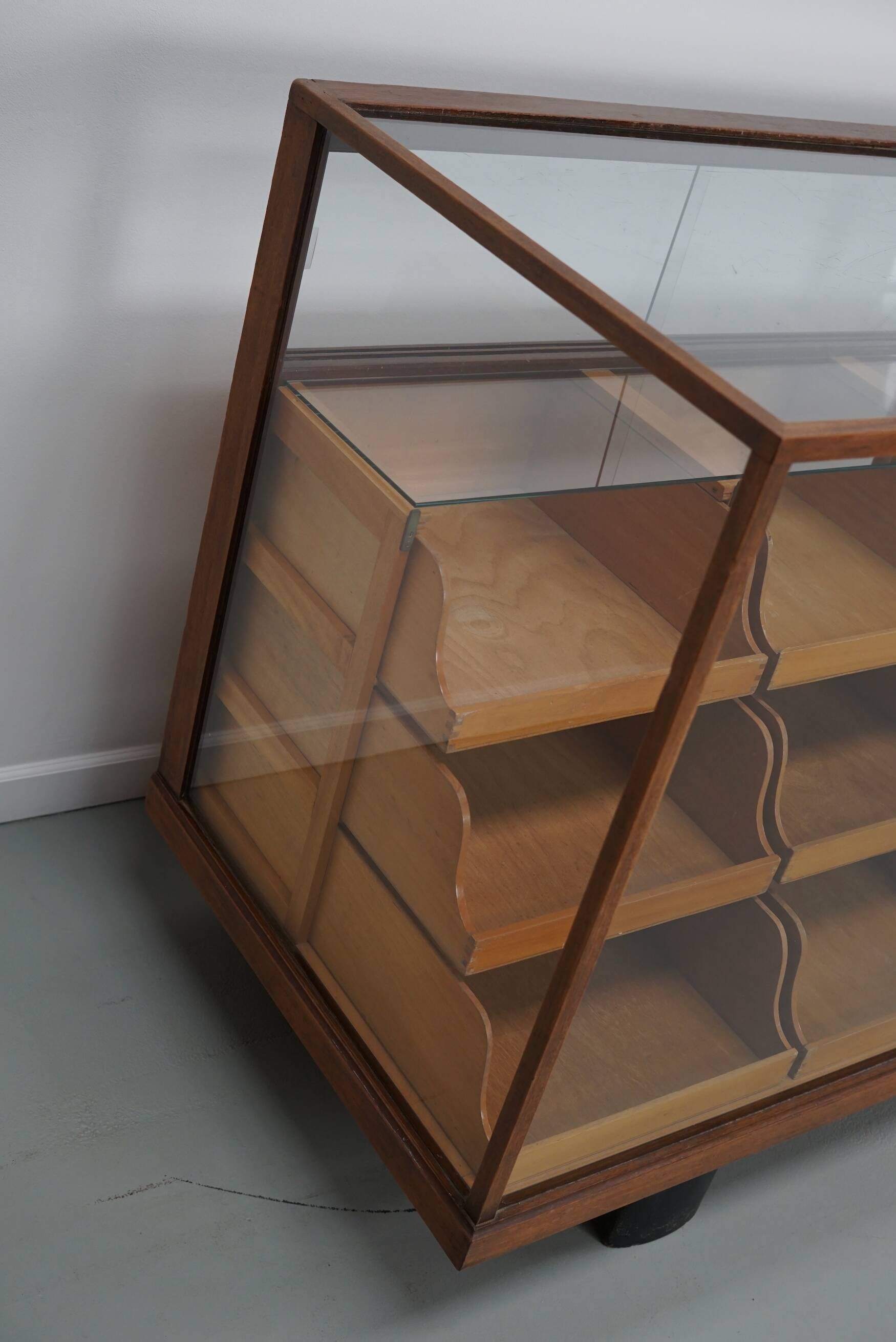 Antique British maple & hardwood haberdashery cabinet or shop counter, 1930s