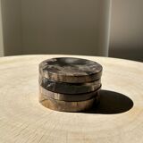 Set of 4 fossilized wooden coasters