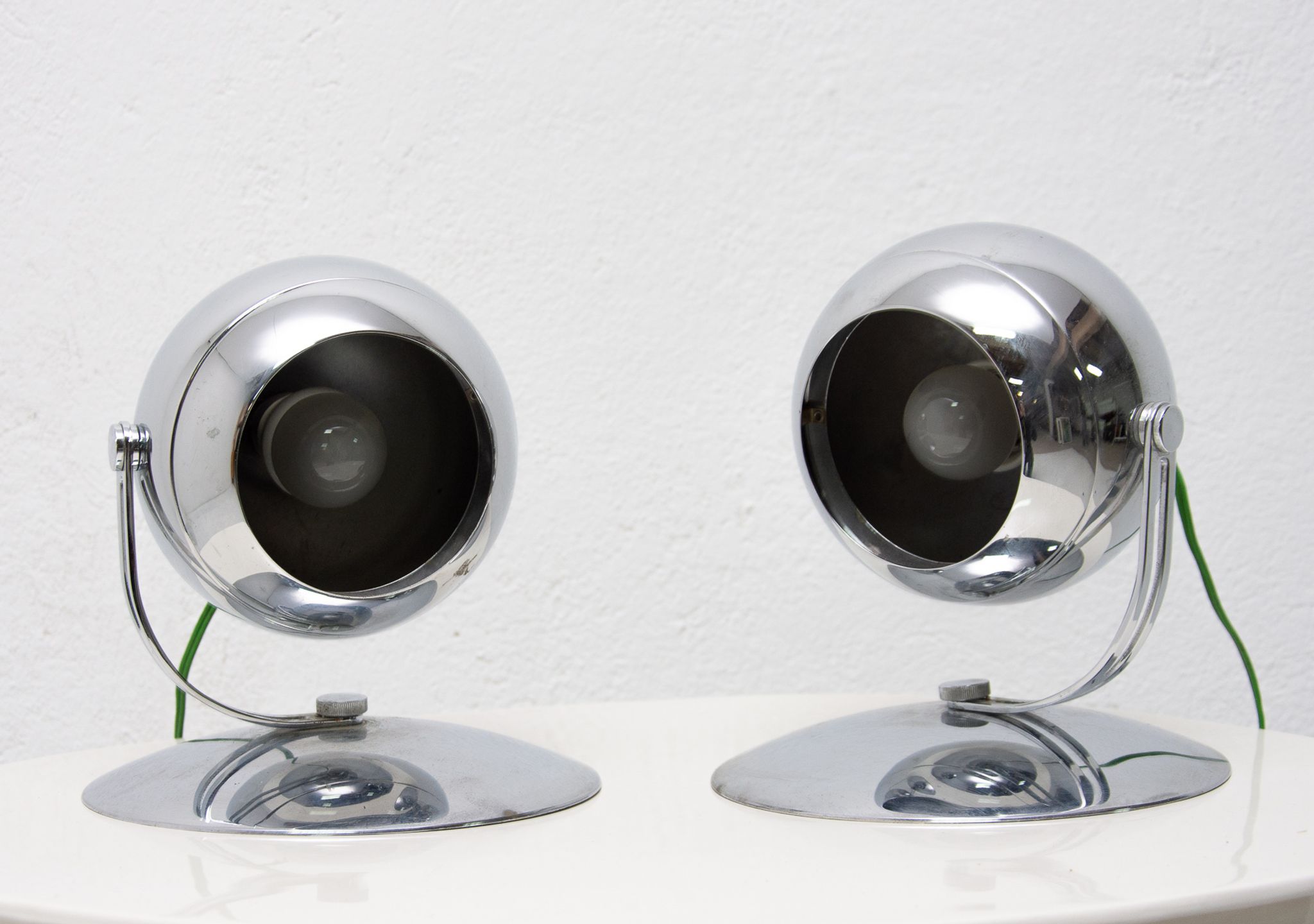 Pair of mid century space-age positioning desk lamps, 1960, Central Europe