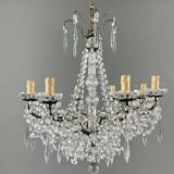 Lustre à pampilles en cristal et bronze, XXe siècle