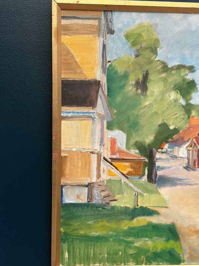 Original Swedish Oil On Canvas – Street With Houses And Trees By Ulfe – Dated 1982 – Vintage & Framed