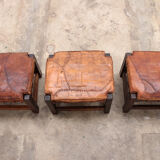 Brazilian Brutalist footstools with patchwork leather, 1960