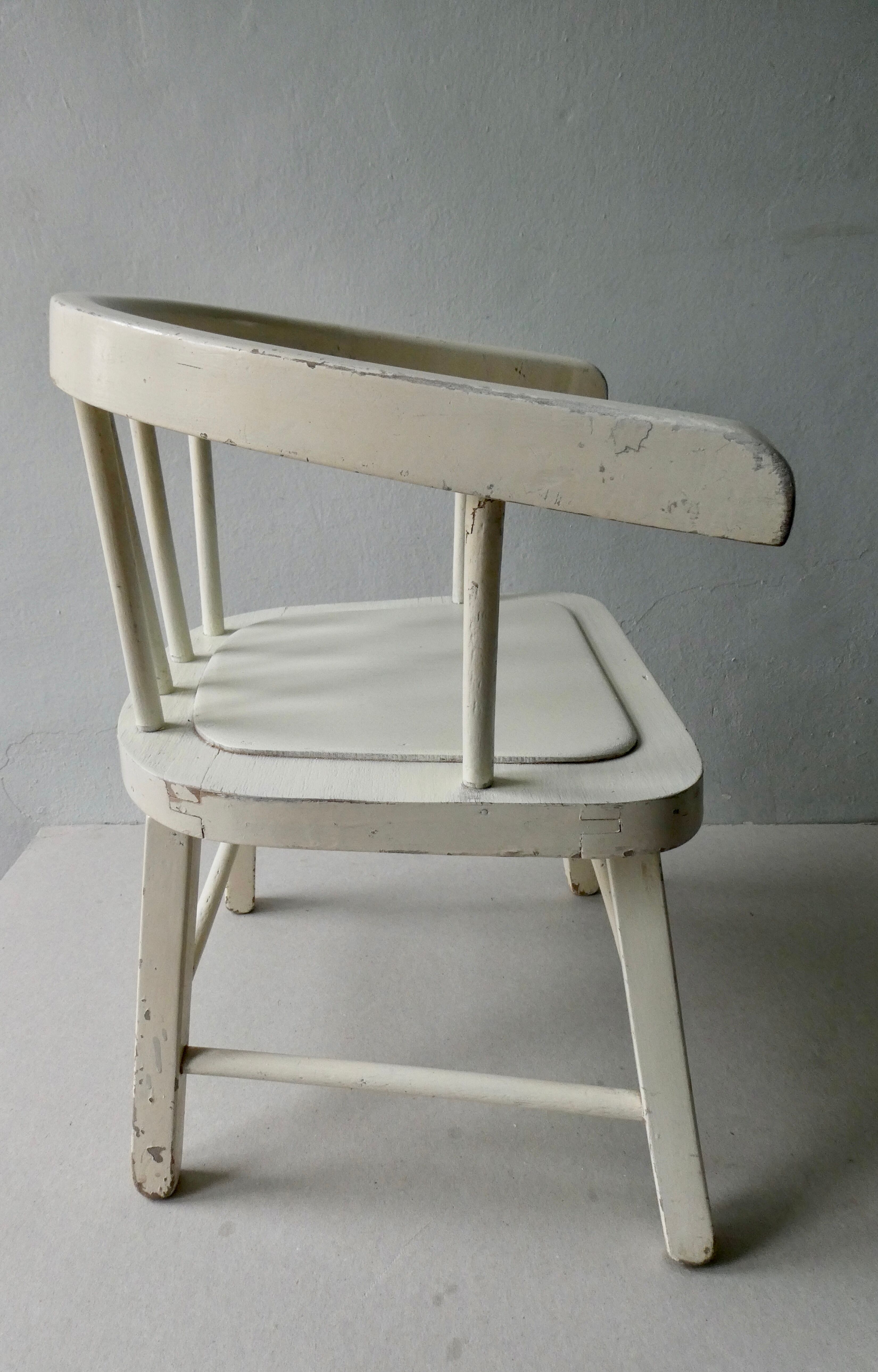 Wooden children's chair, white patina, 60s