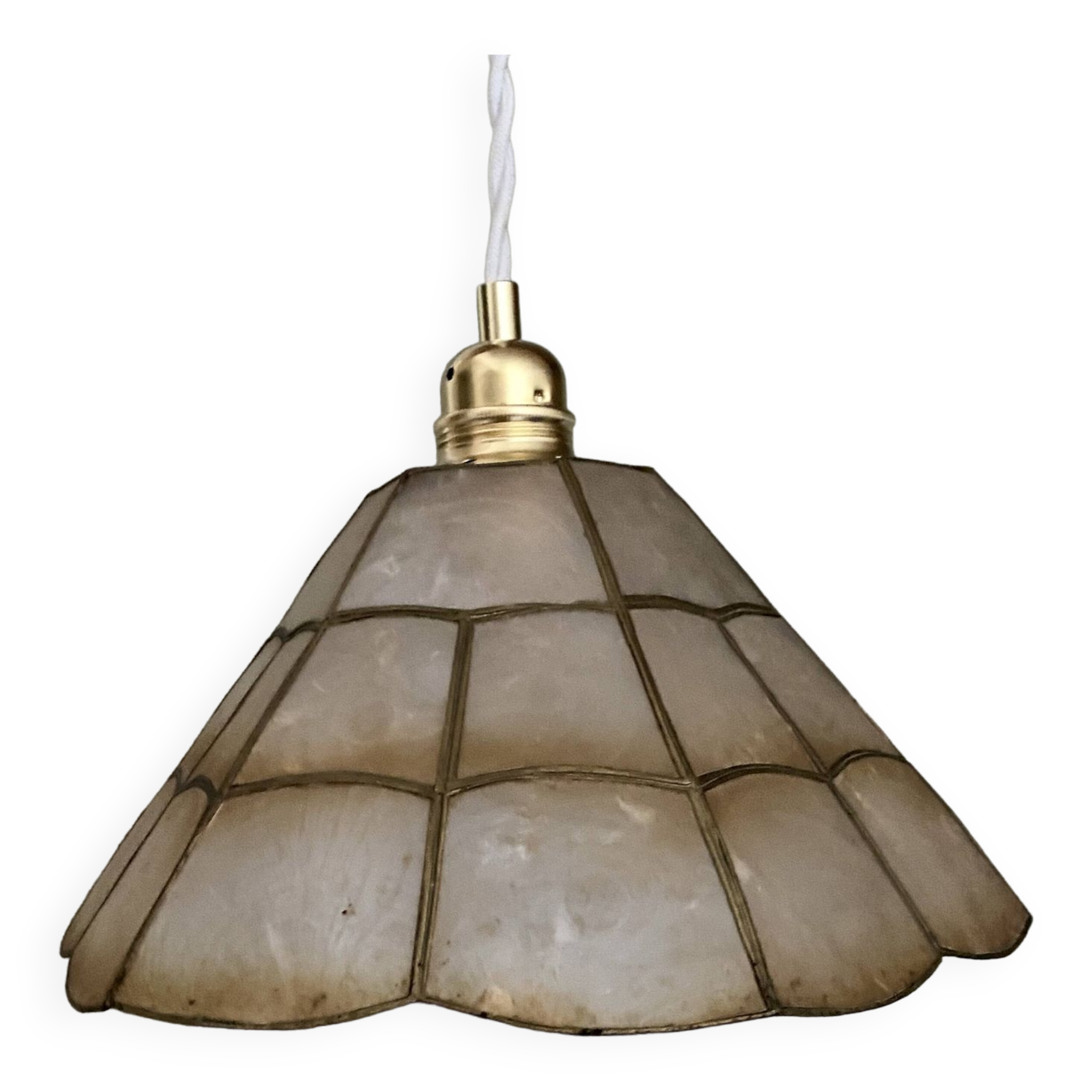 Vintage mother-of-pearl and brass lampshade pendant light