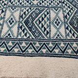 Handmade traditional white and blue carpet, 152x76 cm