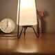 Tripod lamp in metal and white plastic, mid-century space age.