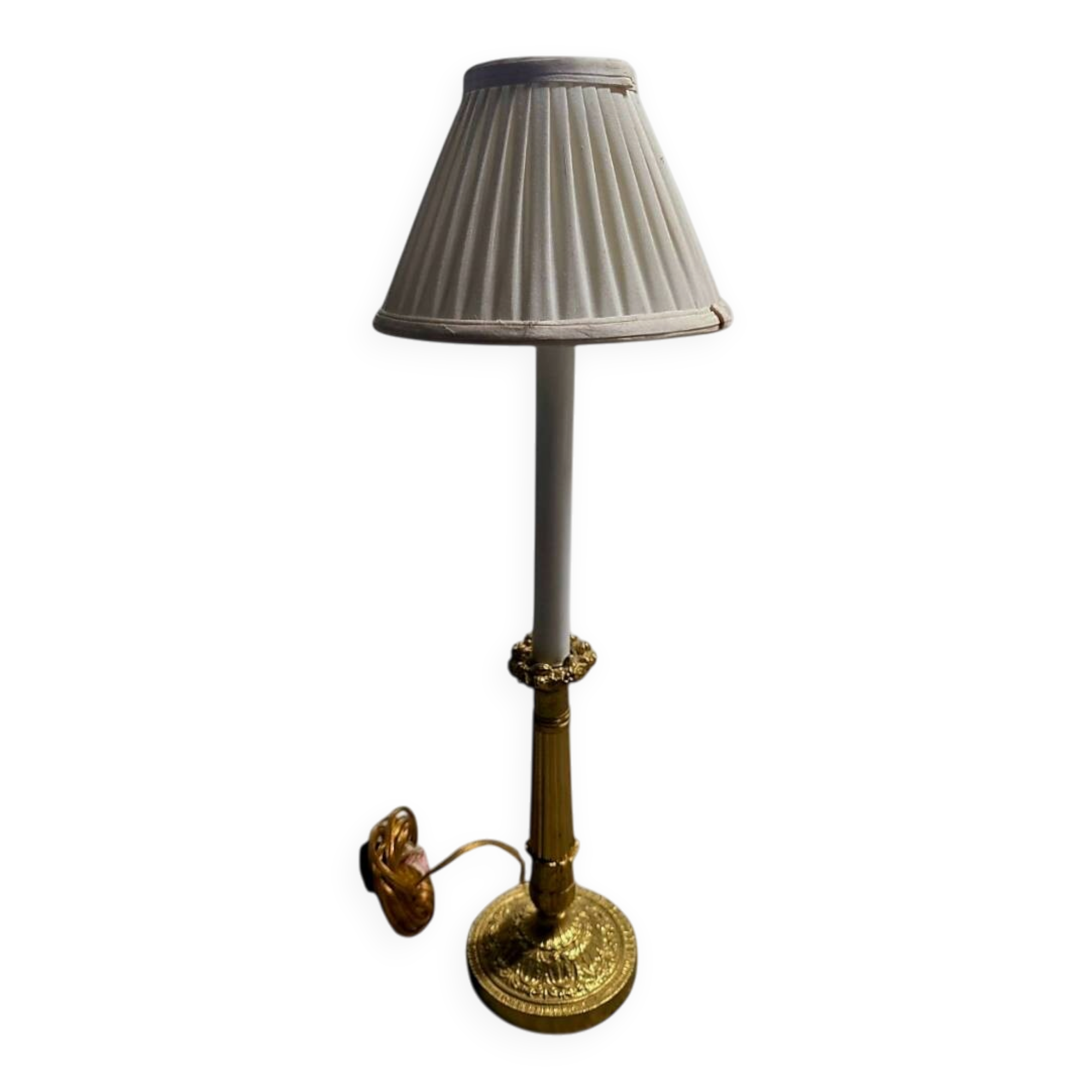 Superbe Lampe de Table Style Empire - Bronze Doré & Abat-jour Plissé