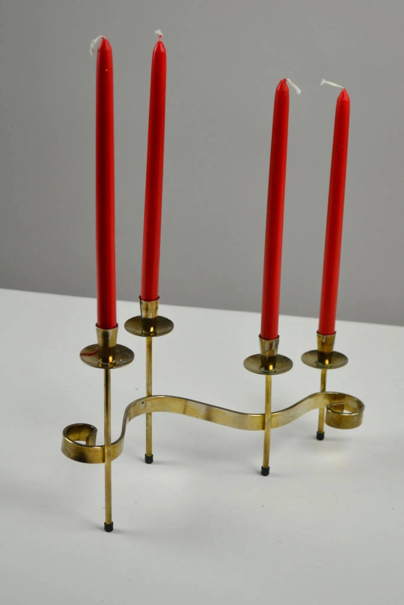 Set of Brass “Swirl” and “Spiral” Candle Holders by Gunnar Ander for Ystad-Metall, Sweden, 1960s