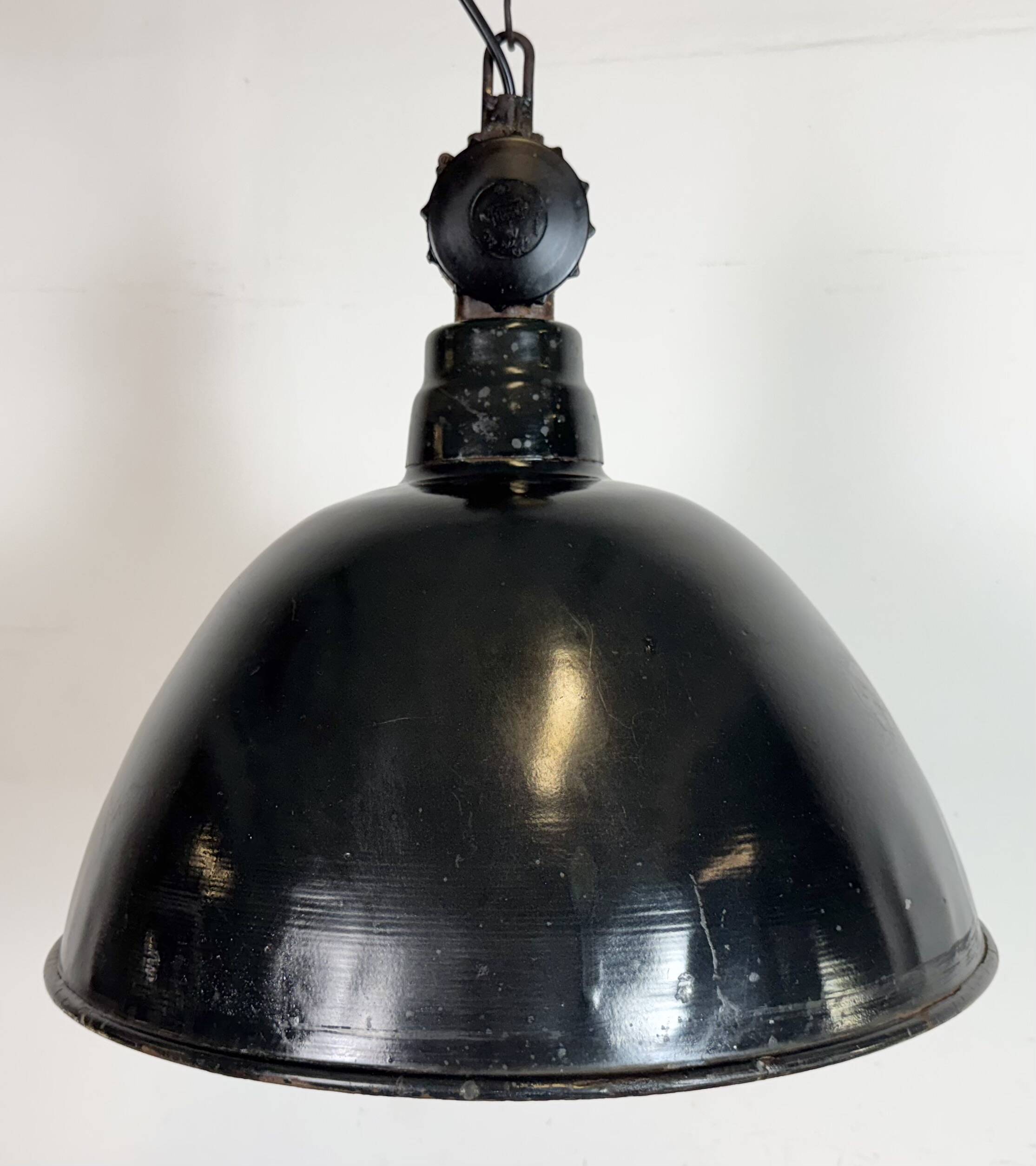 East German Black Enamel Factory Light by Lbd Veb Leuchtenbau Dresden, 1950