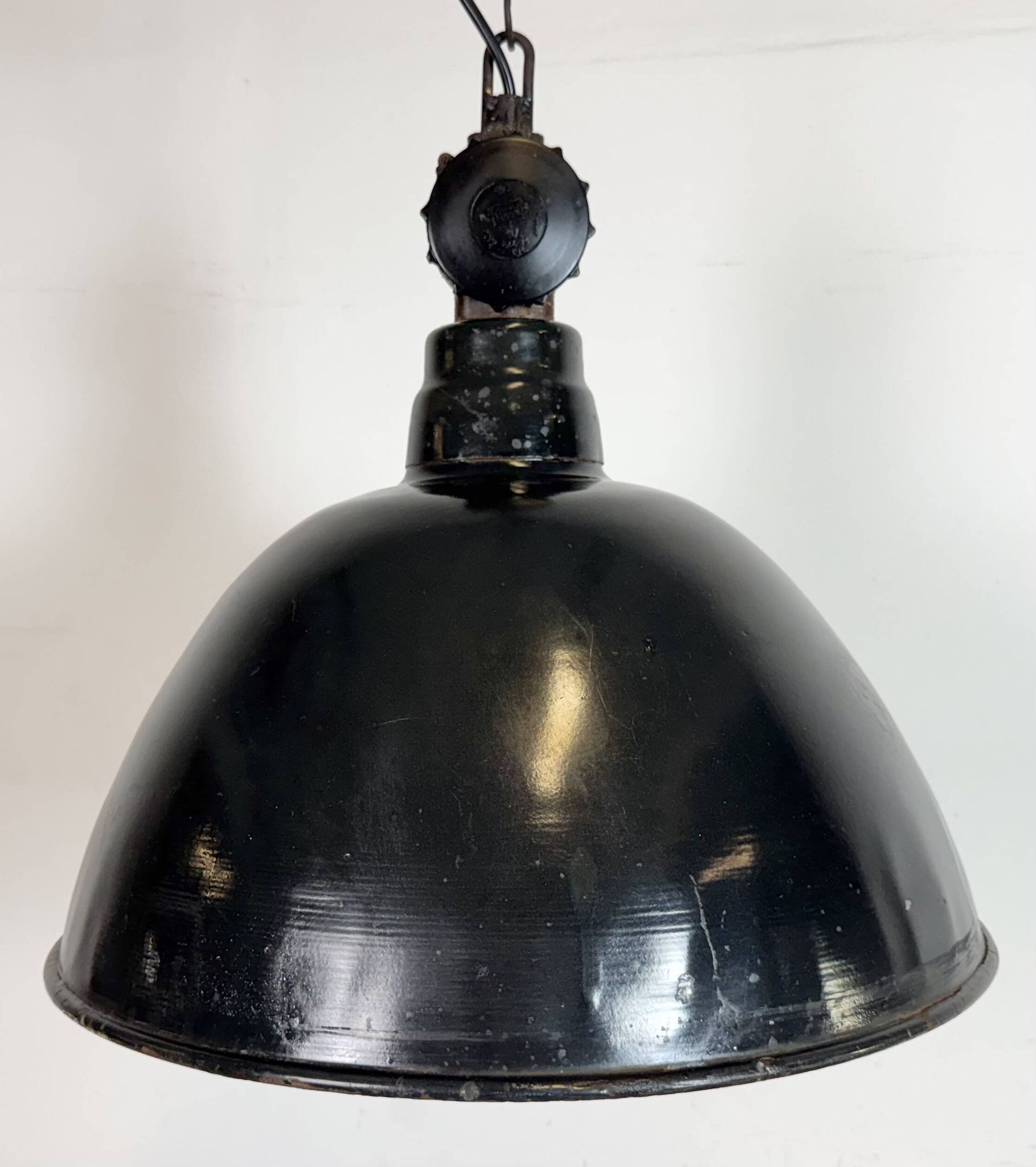 East German Black Enamel Factory Light by Lbd Veb Leuchtenbau Dresden, 1950