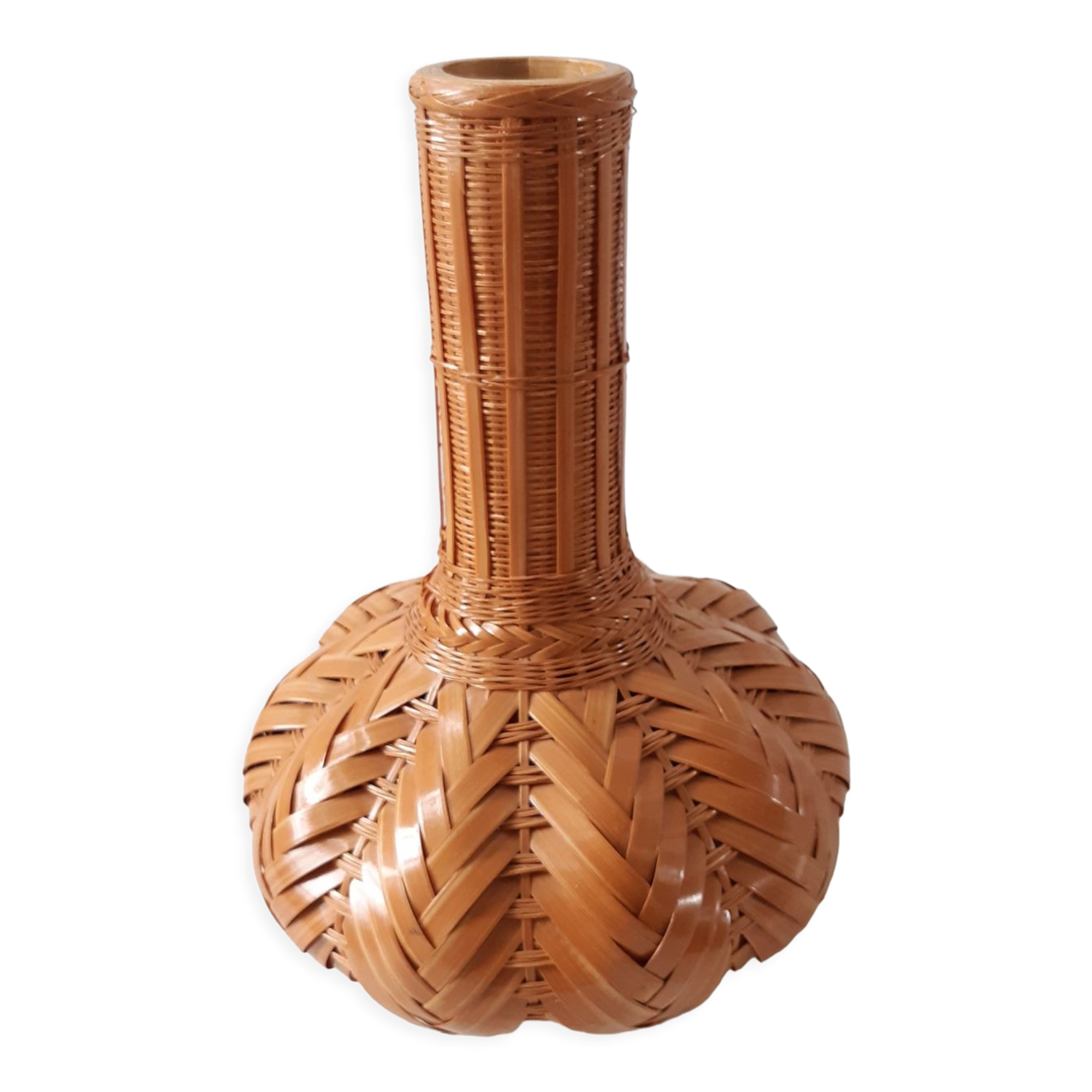 Vase en rotin et céramique années 70