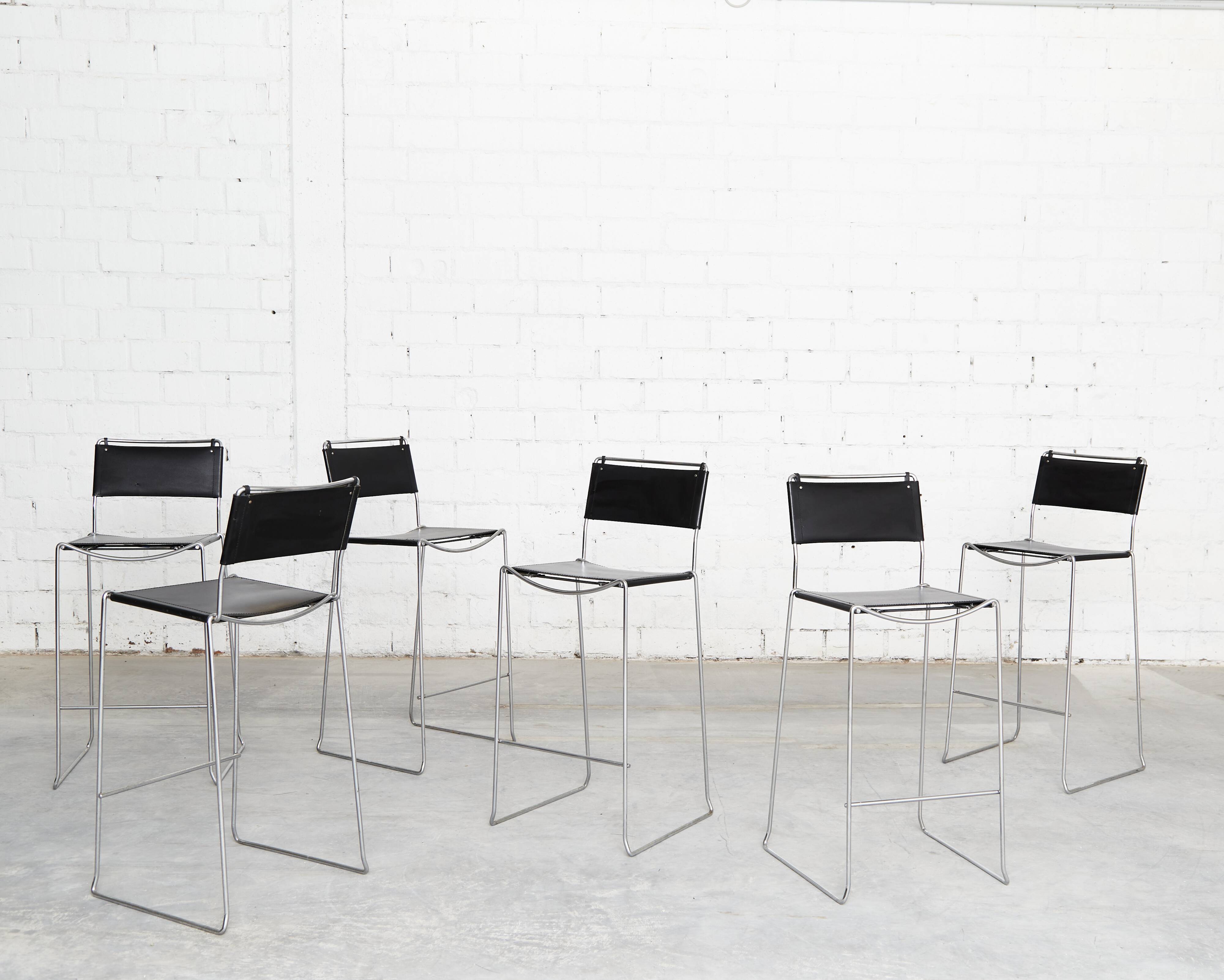 Leather barstools by Giandomenico Belotti for Alias, 1980s, set of 6