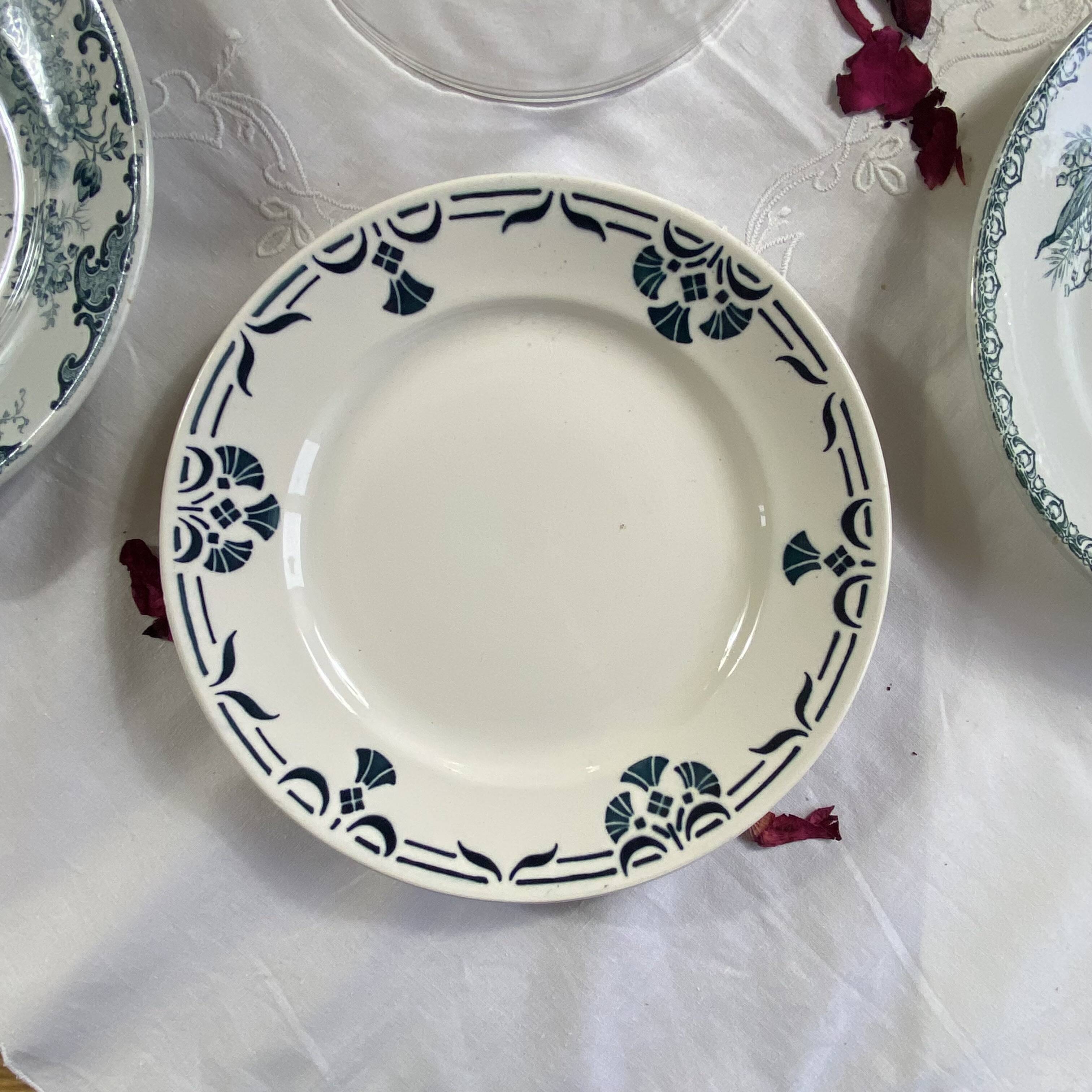 Set of 6 mismatched antique earthenware dinner plates