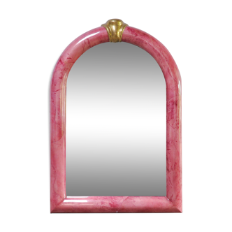 Miroir en peau de chèvre laquée rose par Karl Springer années 1970 78x115cm