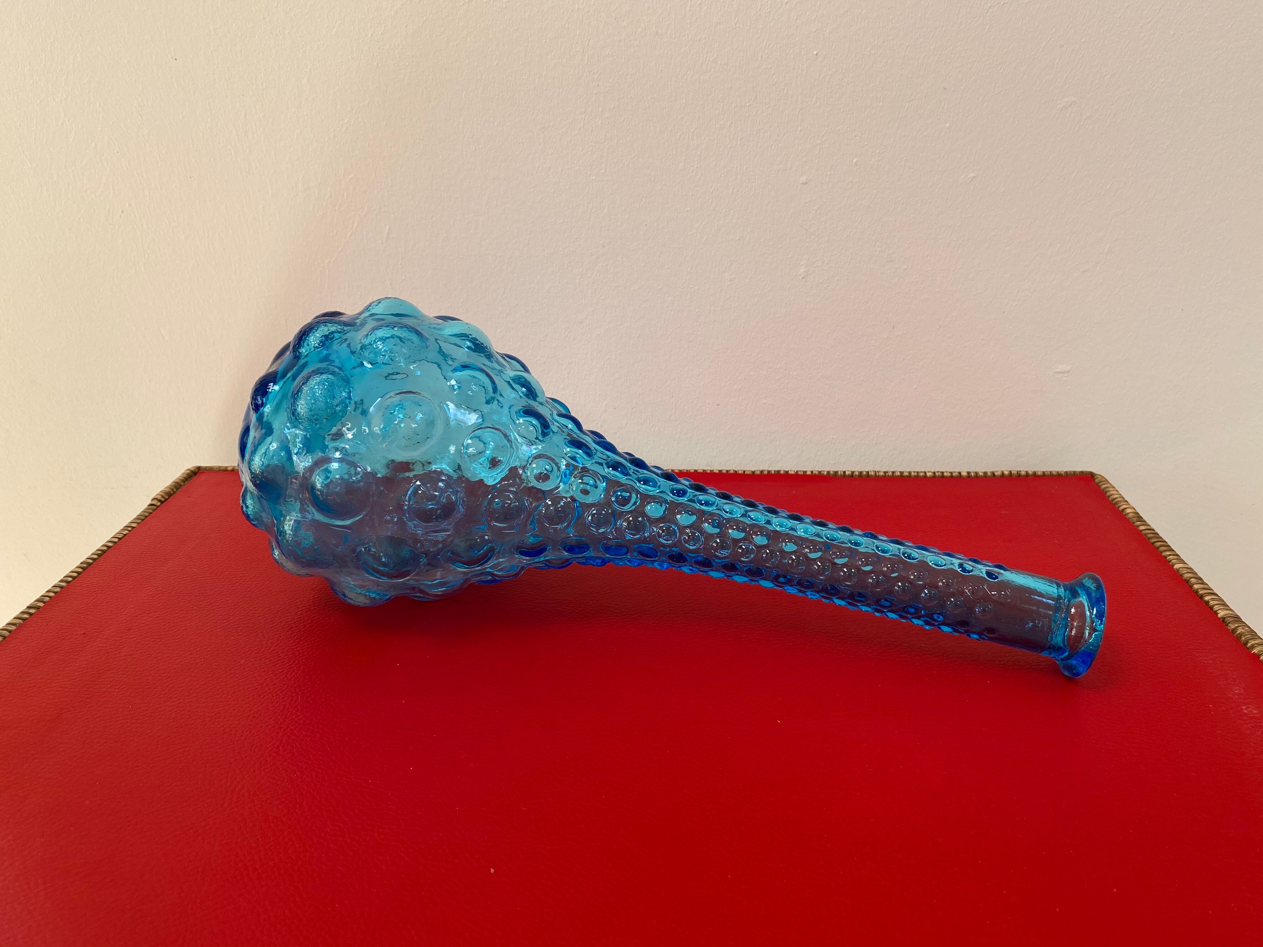 Blue Empoli decanter with bubble relief