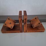 Pair of bookends with wooden dice