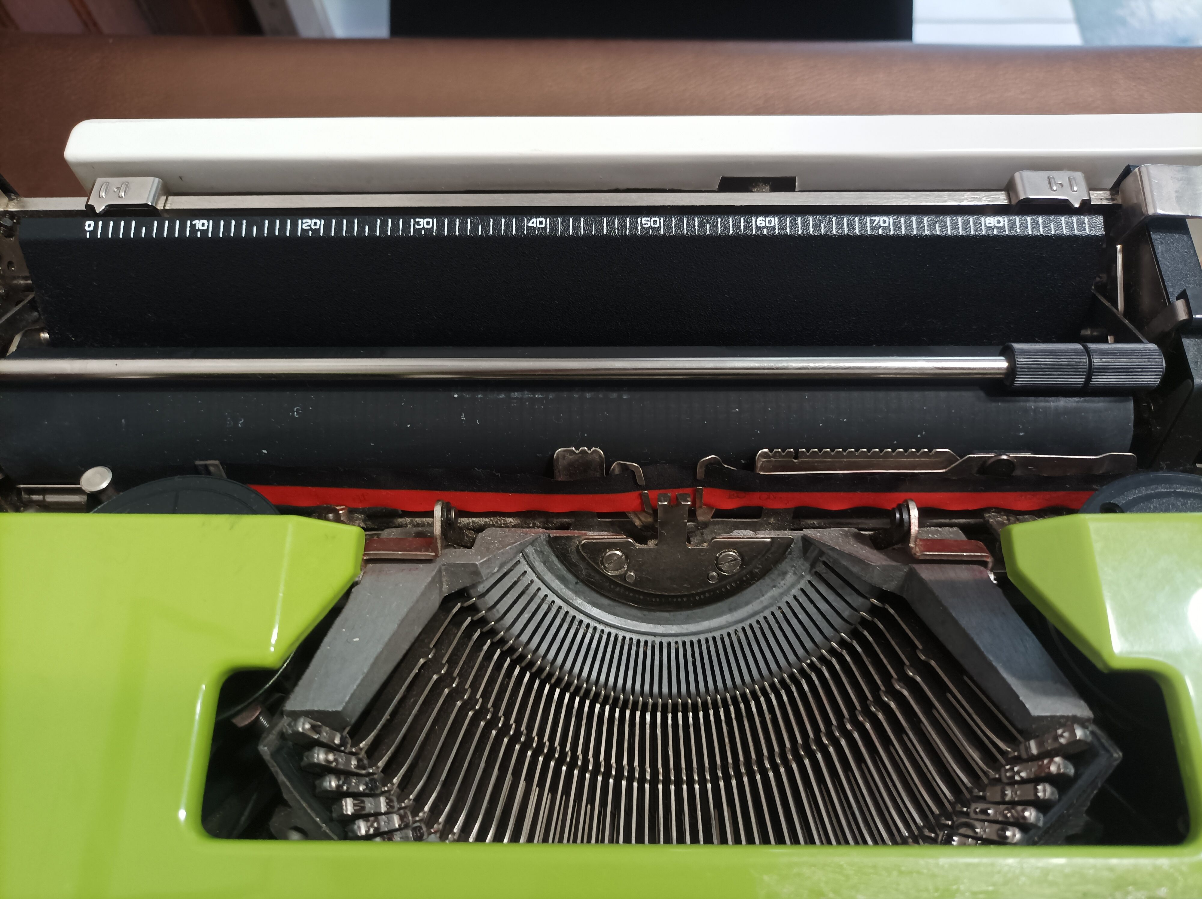 Green Underwood 315 typewriter with its briefcase
