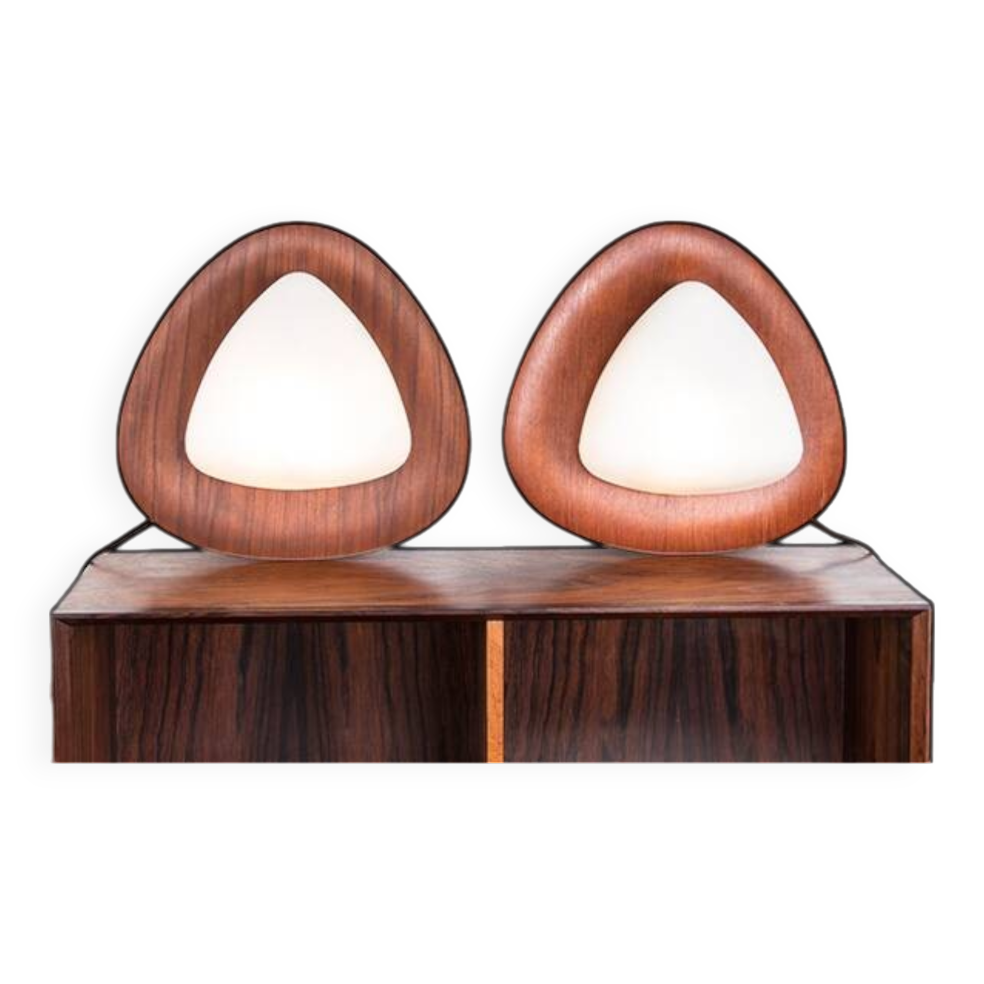 Pair of Italian teak and opaline wall lights by Goffredo Reggiani 1960.