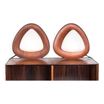Pair of Italian teak and opaline wall lights by Goffredo Reggiani 1960.