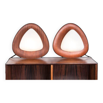 Pair of Italian teak and opaline wall lights by Goffredo Reggiani 1960.