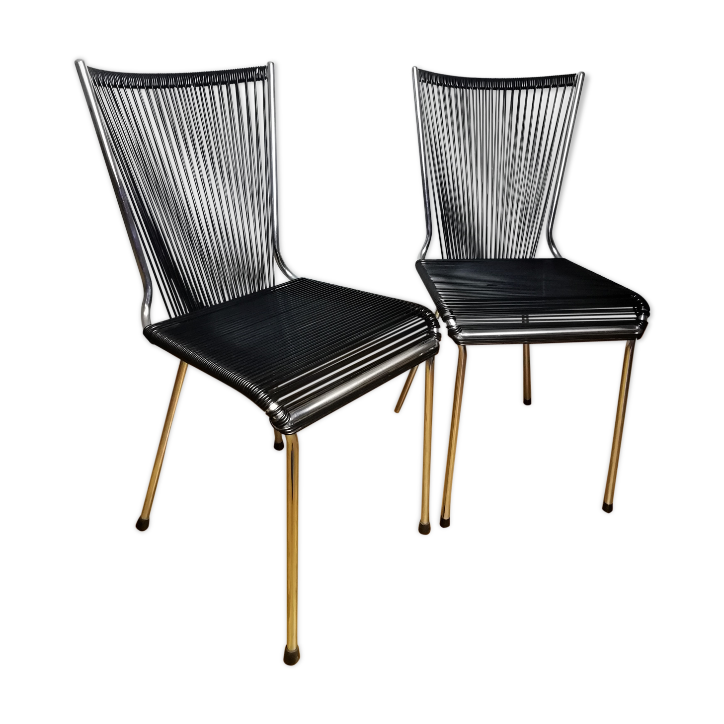 Paire de chaises scoubidou noir André Monpoix