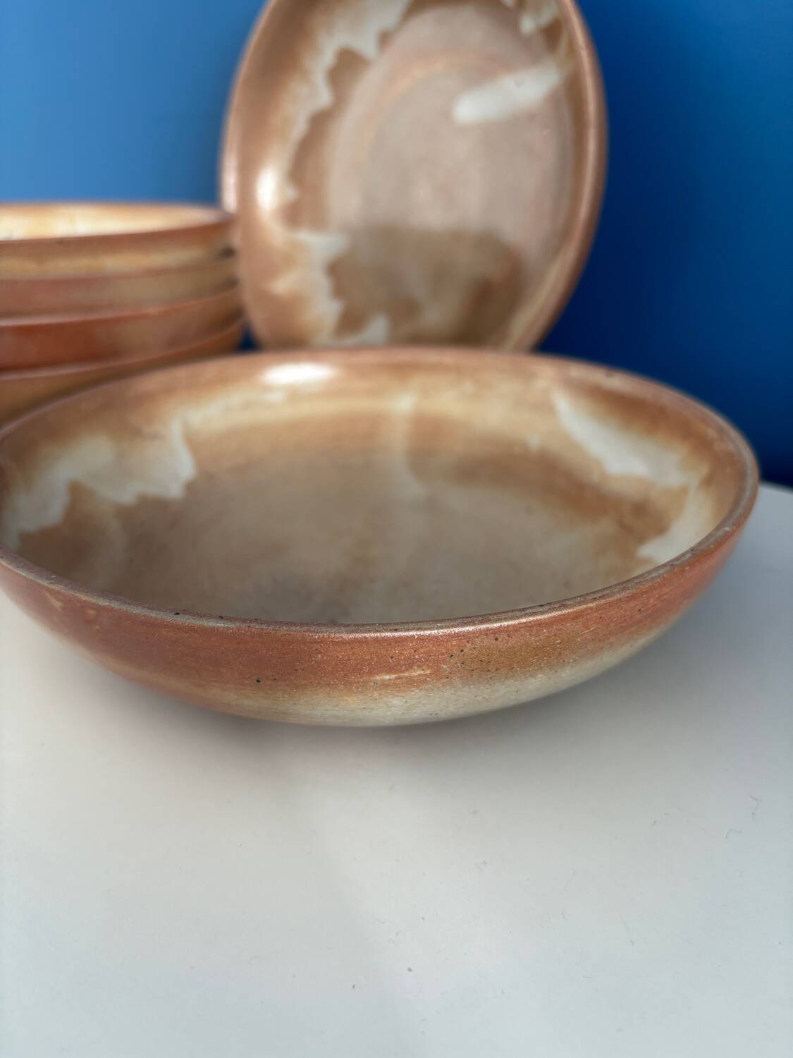 Service de 6 assiettes creuse en grès vintage - art de la table ceramique grès vintage