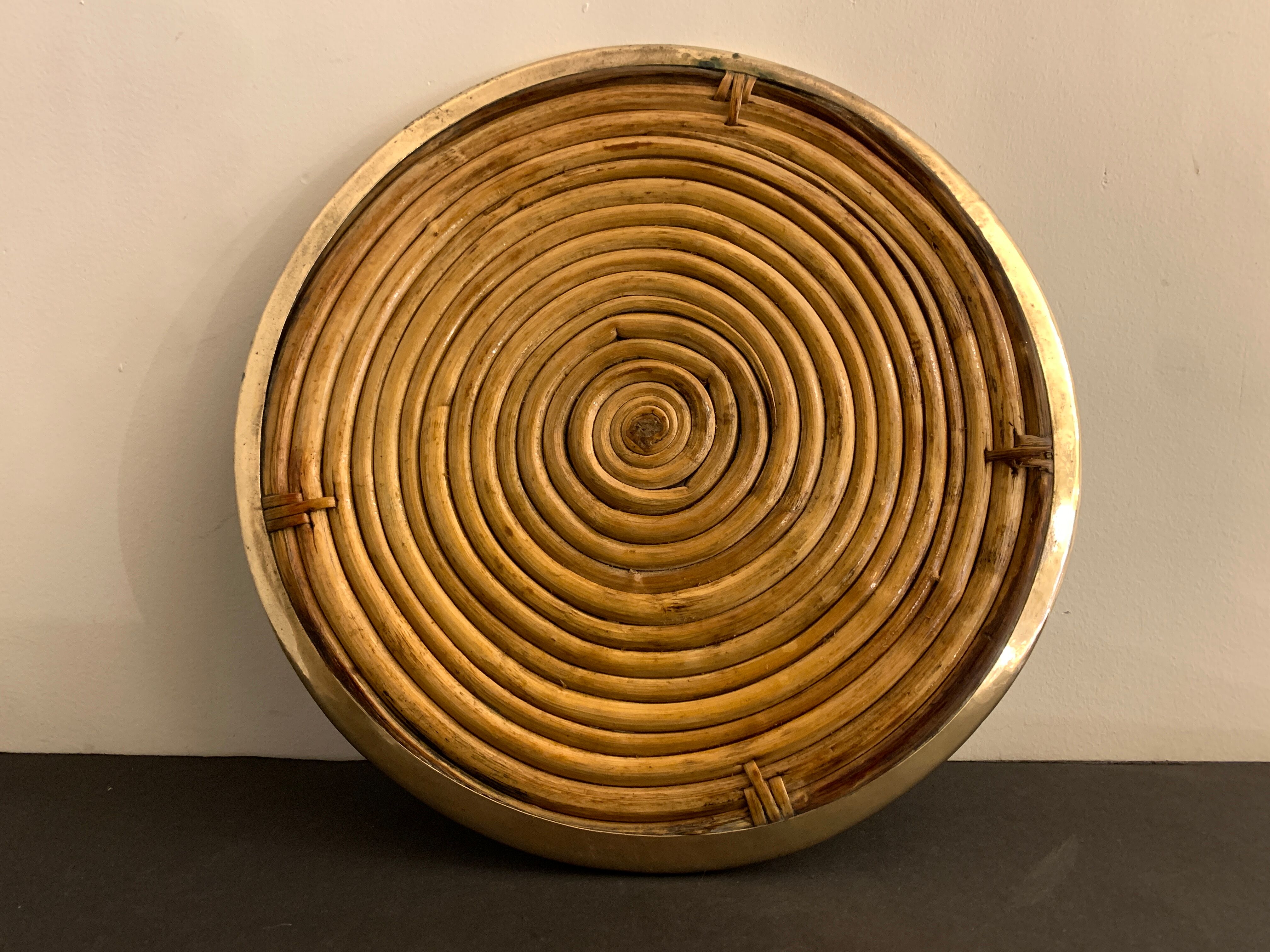 Round rattan and brass underside, 1960