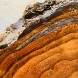Brutalist coffee table - wood and rattan