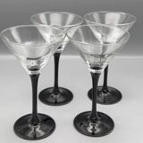 Set of 4 Luminarc cocktail glasses with black stem