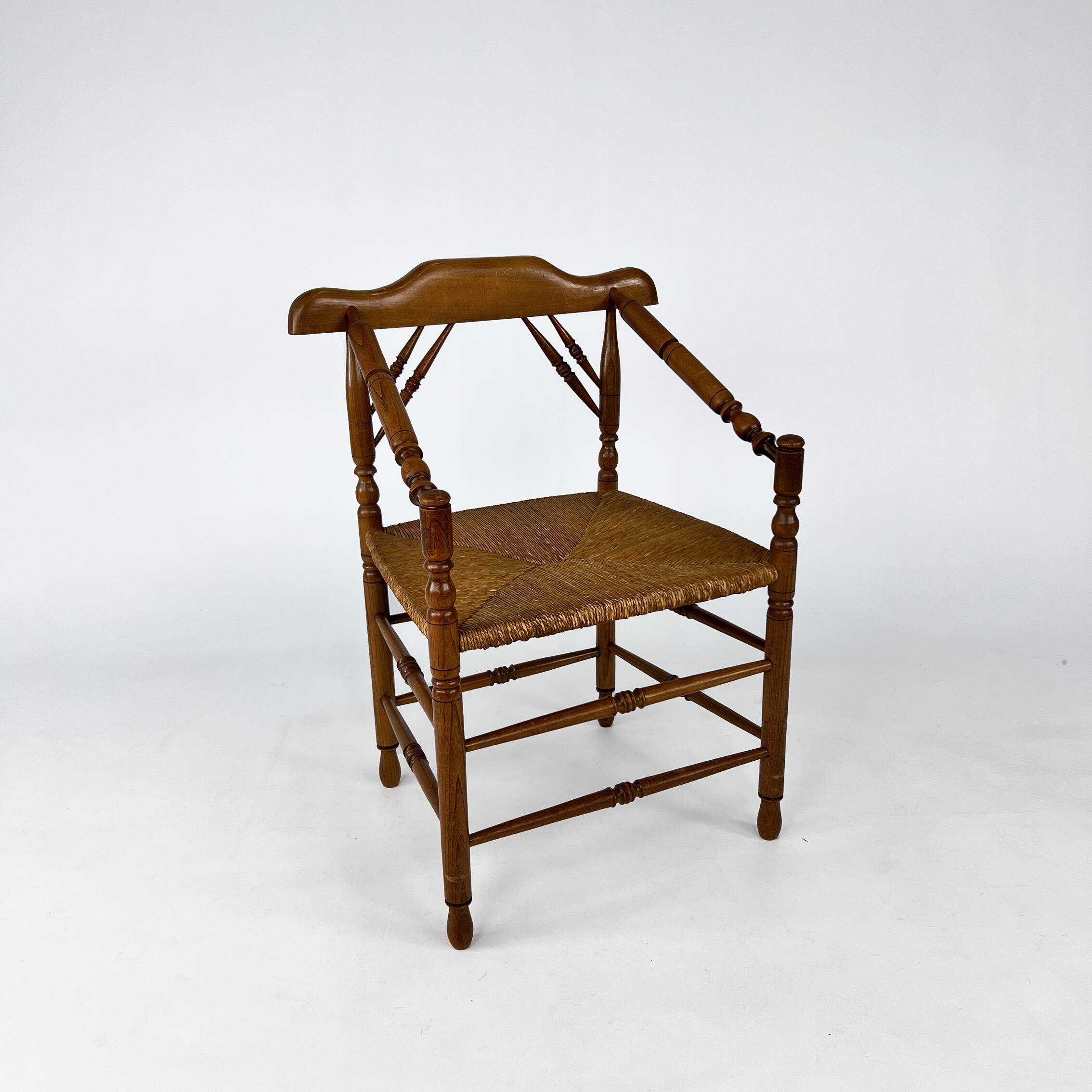 Dutch Antique Oak and Rush Chair, 1930s