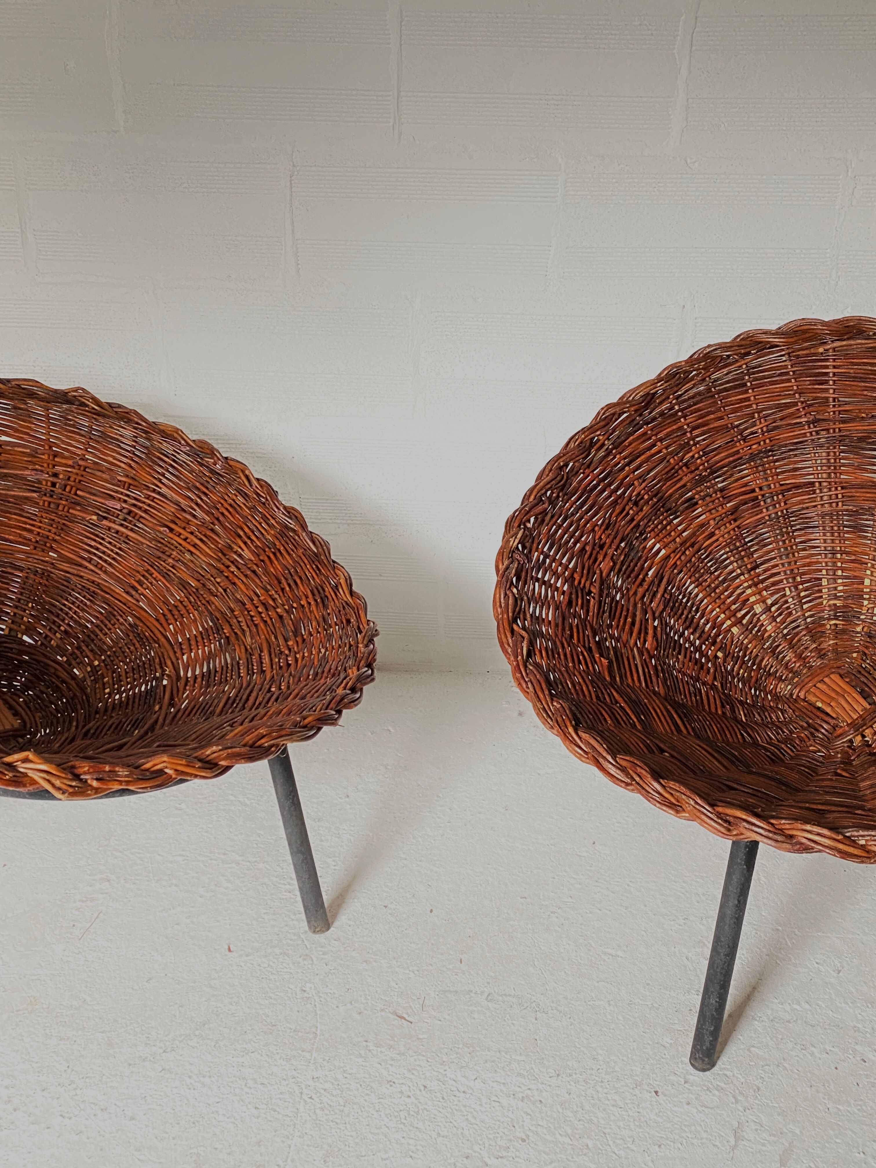Pair of wicker basket armchairs