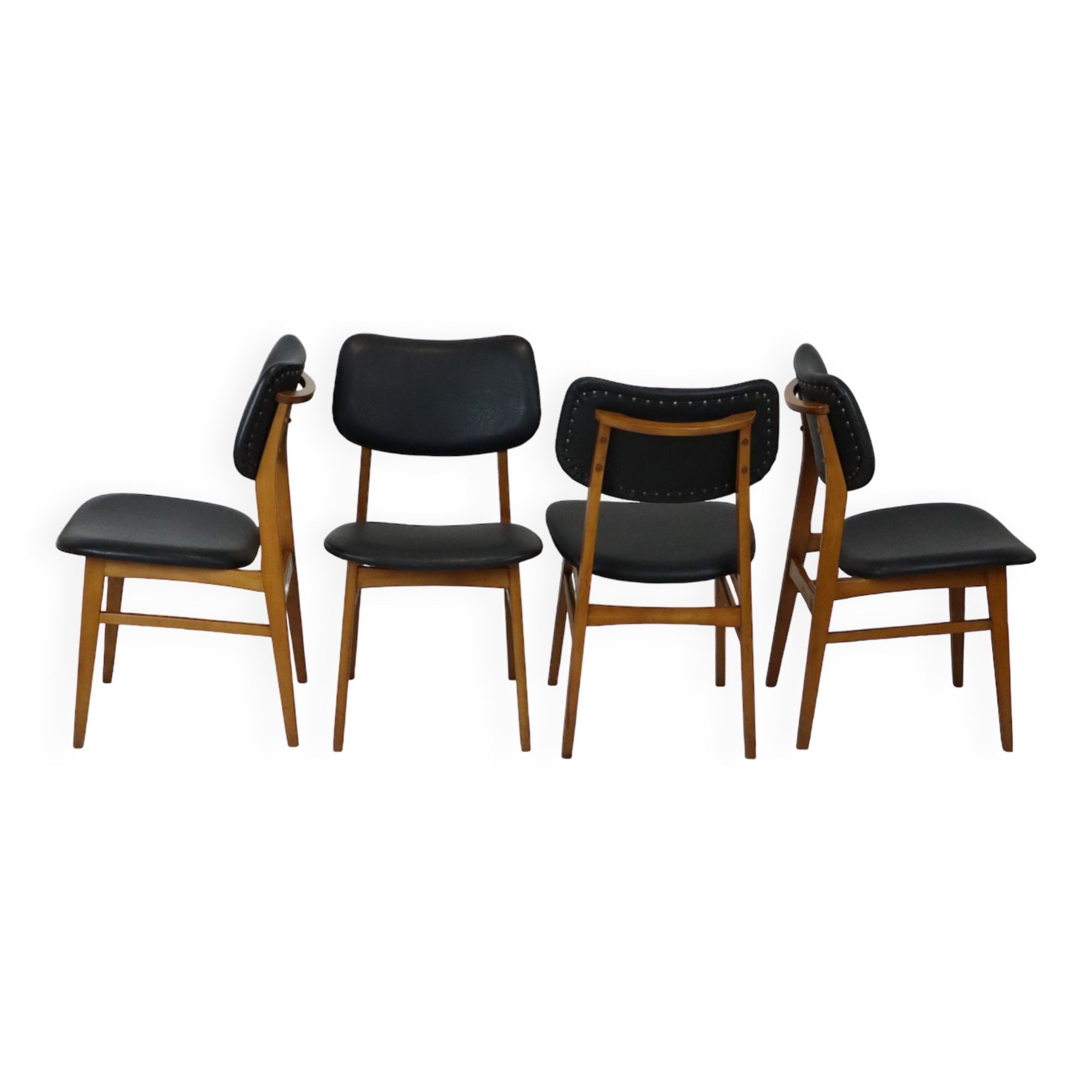 Vintage Design Chairs Beech Wood Black Skai Leather East Germany Möbel 1960