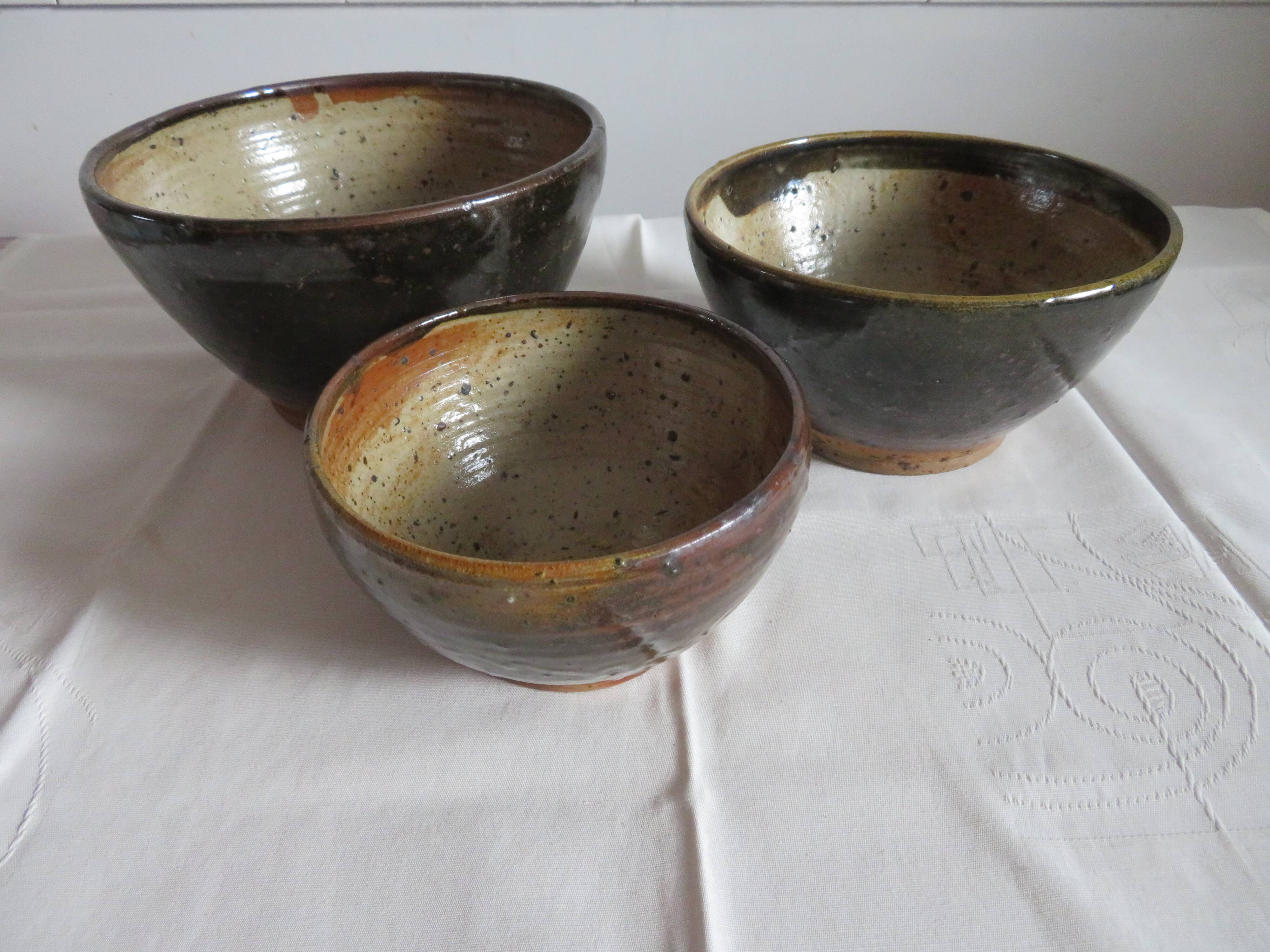 Set of 3 vernissé sandstone bowls by a ceramic potter