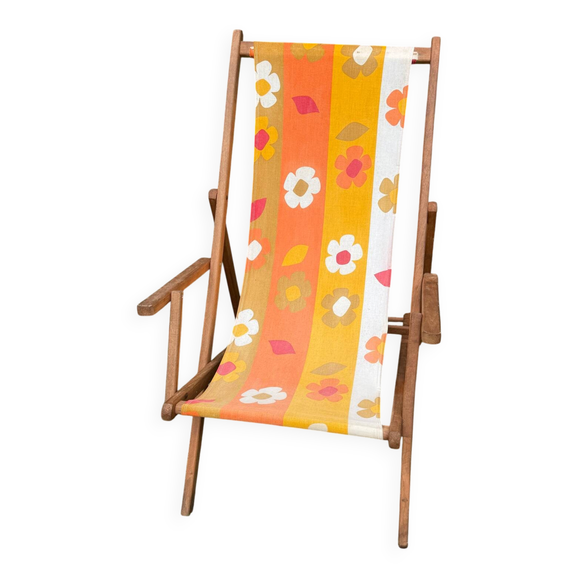Vintage "Flower Power" Deckchair – 1970s Floral Fabric