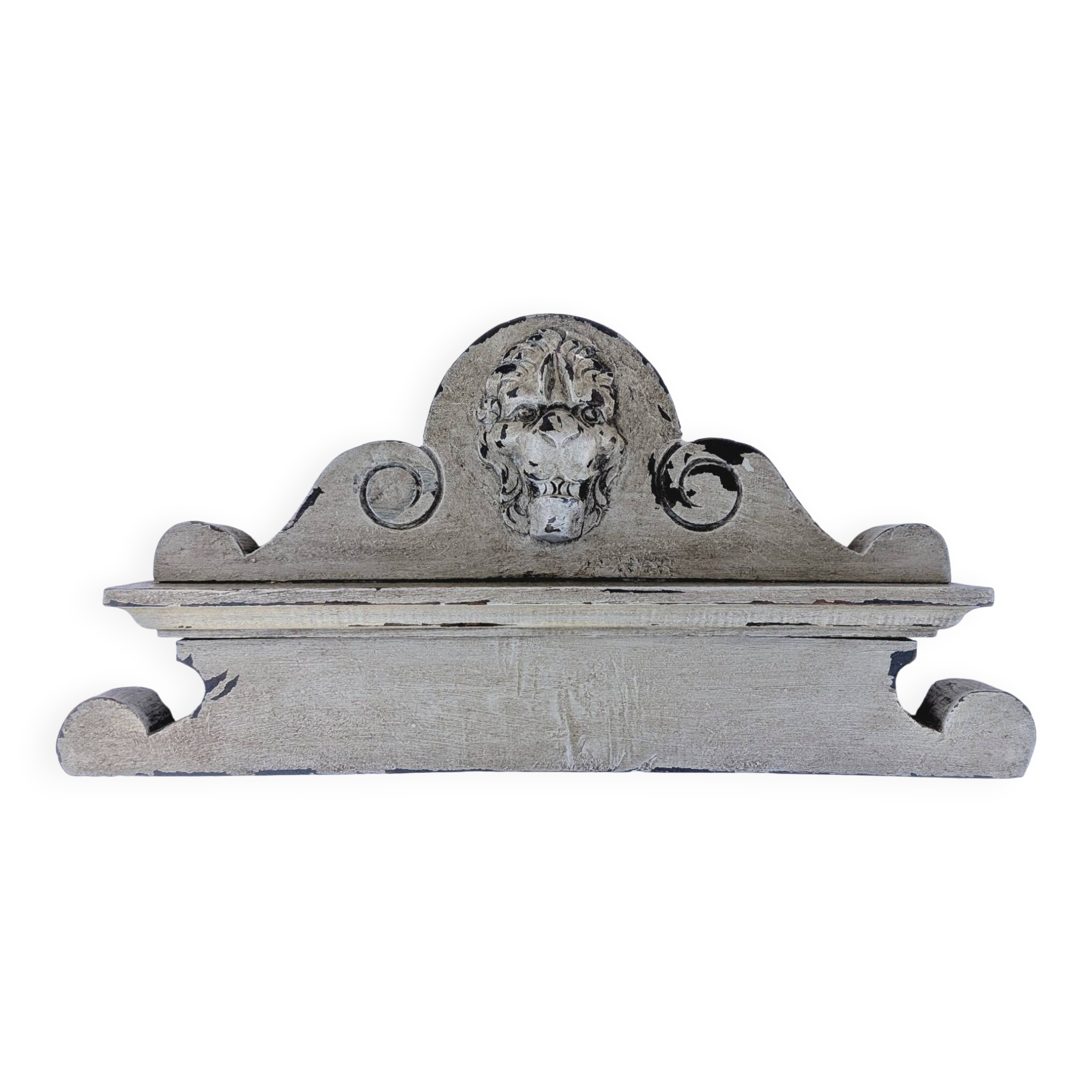 Ancient small wooden fronton carved shabby gustavian patina