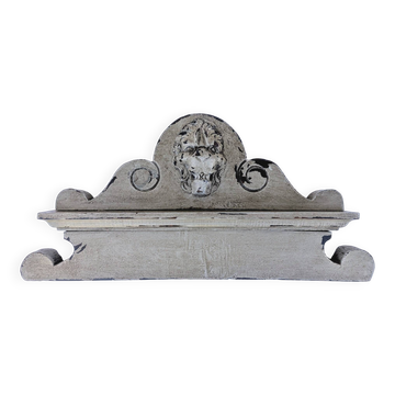 Ancien petit fronton en bois sculpté patine shabby gustavien