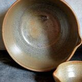 Three nesting pottery salad bowls in glazed stoneware