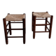 Style Charlotte Perriand, paire de tabourets en bois rustique et paille, France, vers 1950.