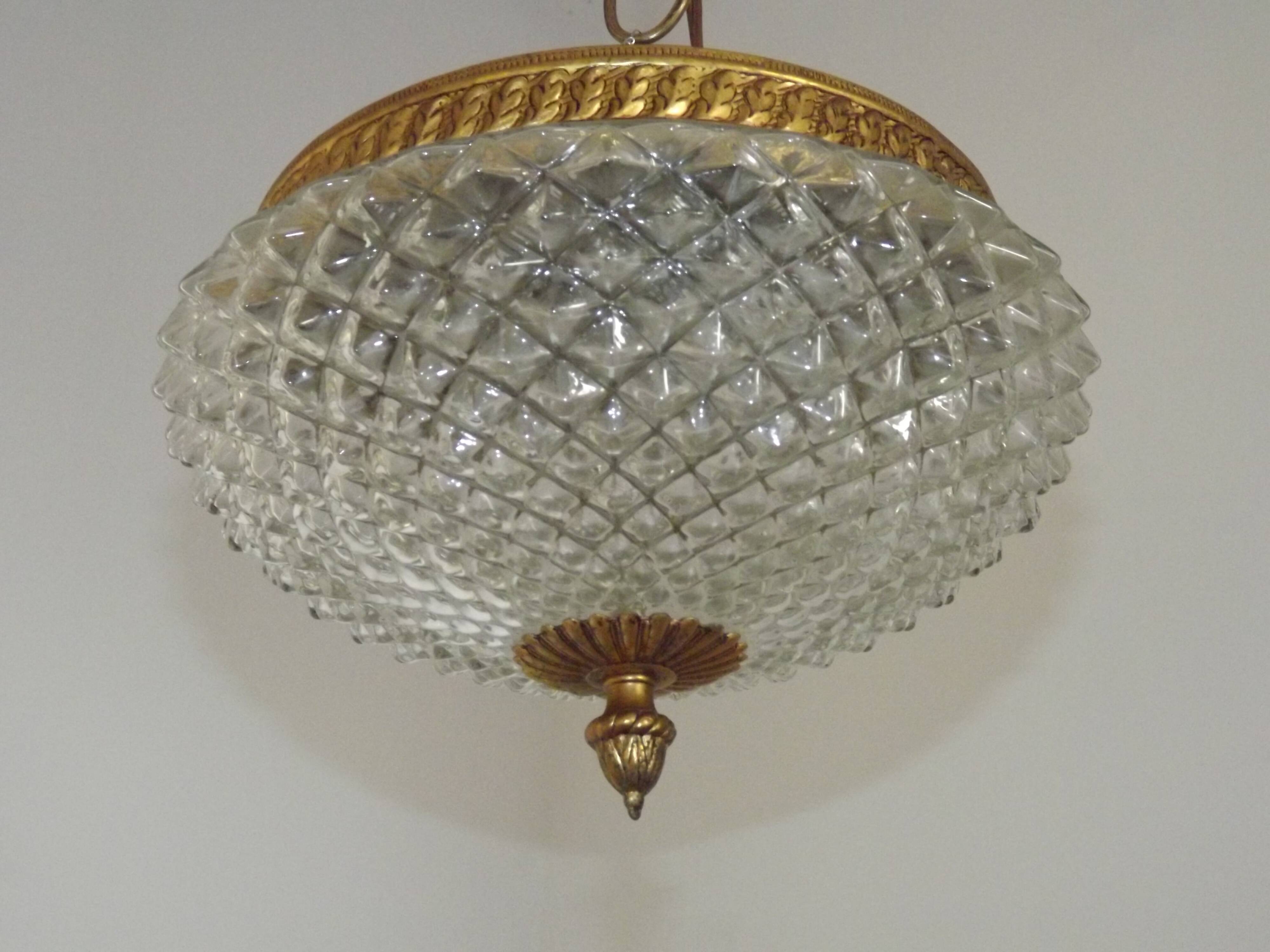 Brass and crystal diamond point ceiling light, France