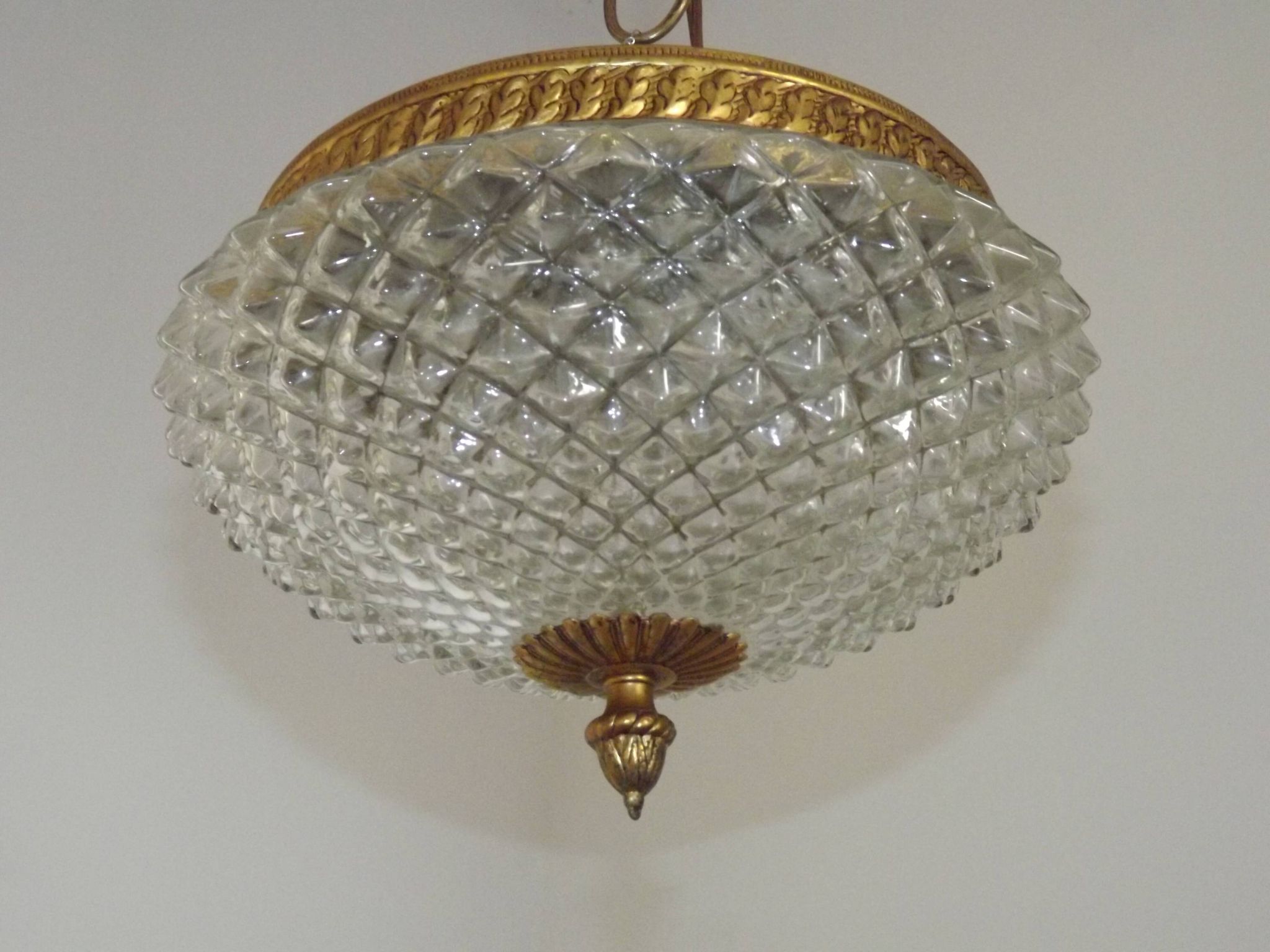 Brass and crystal diamond point ceiling light, France