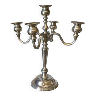 5-branch silver-plated metal candle holder