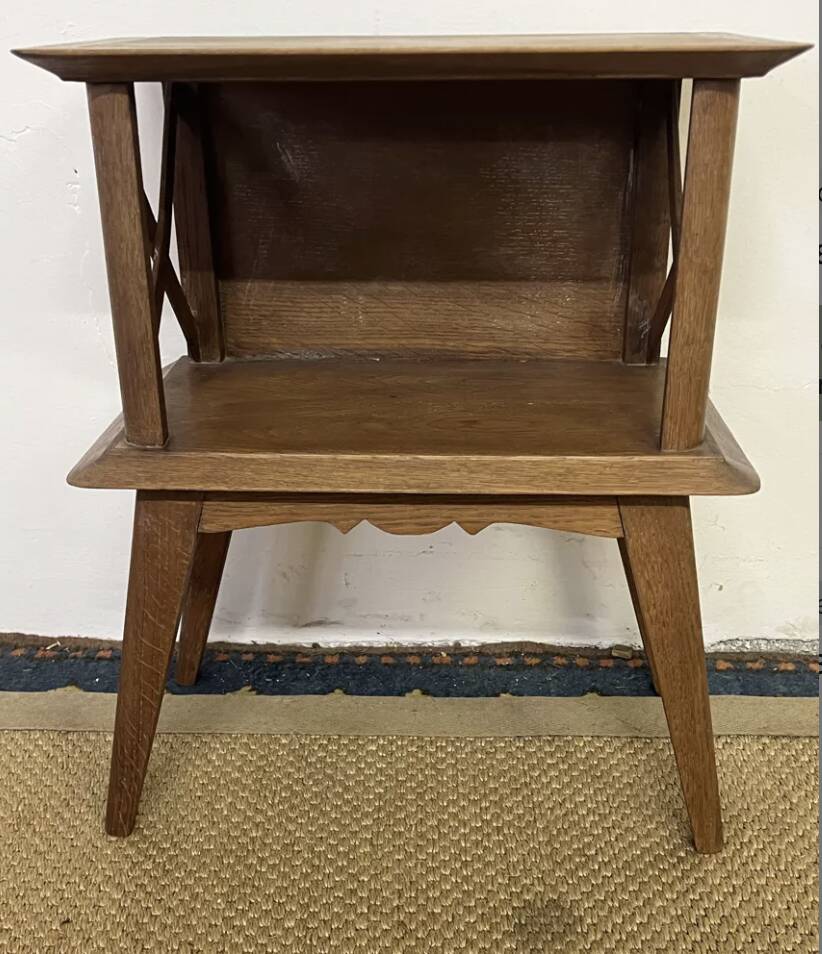 Bedside table with crossbars, vintage compass legs