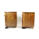 Minimalistic Art Deco Bedside Tables In Walnut Veneer, Czechoslovakia 1930s
