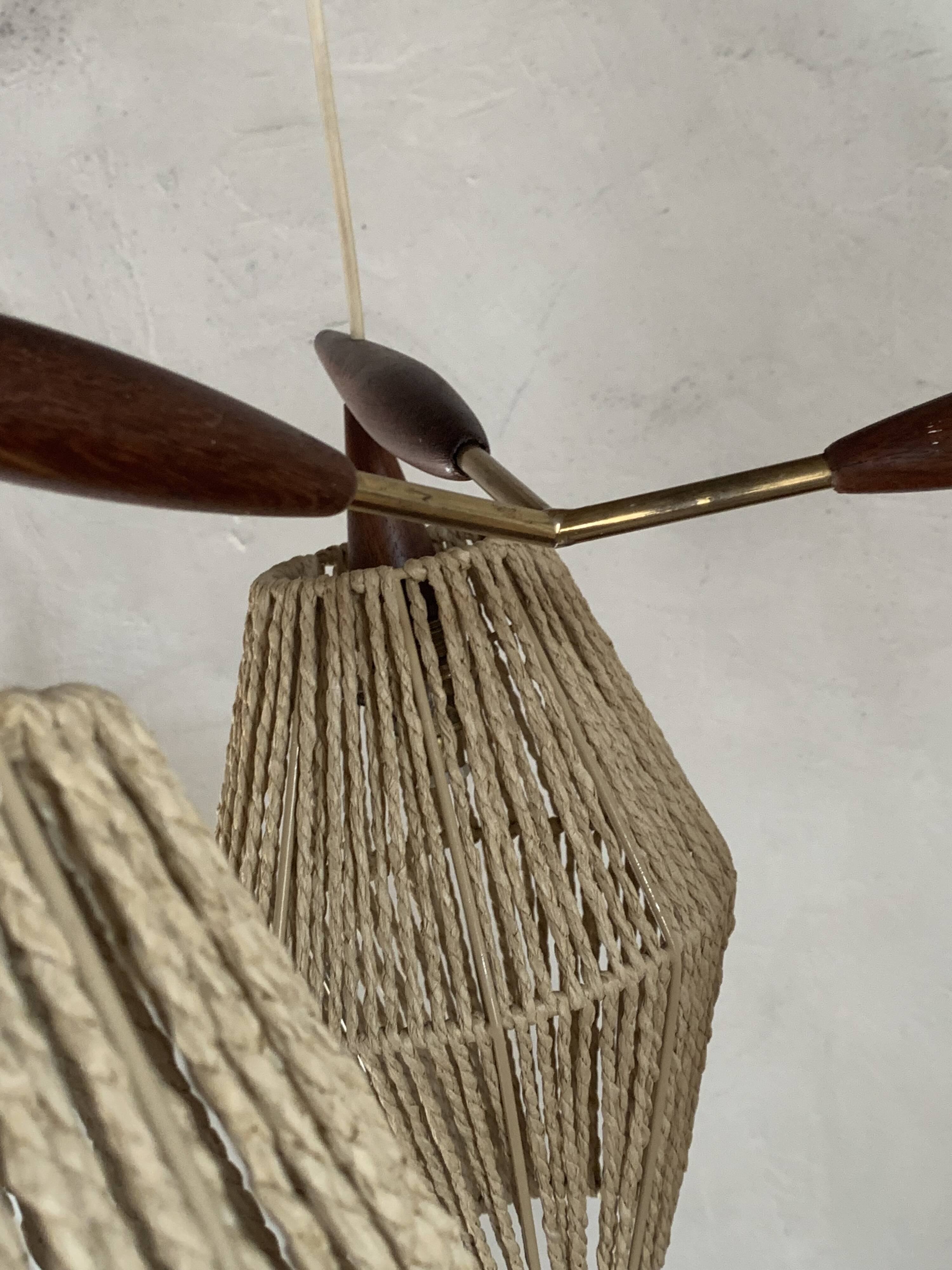 Scandinavian teak and rattan waterfall pendant light