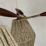 Scandinavian teak and rattan waterfall pendant light