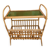 Rattan magazine holder, glass top