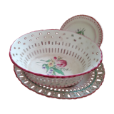 Set of earthenware Lunéville: small plate, oval dish + basket. Openwork edges.