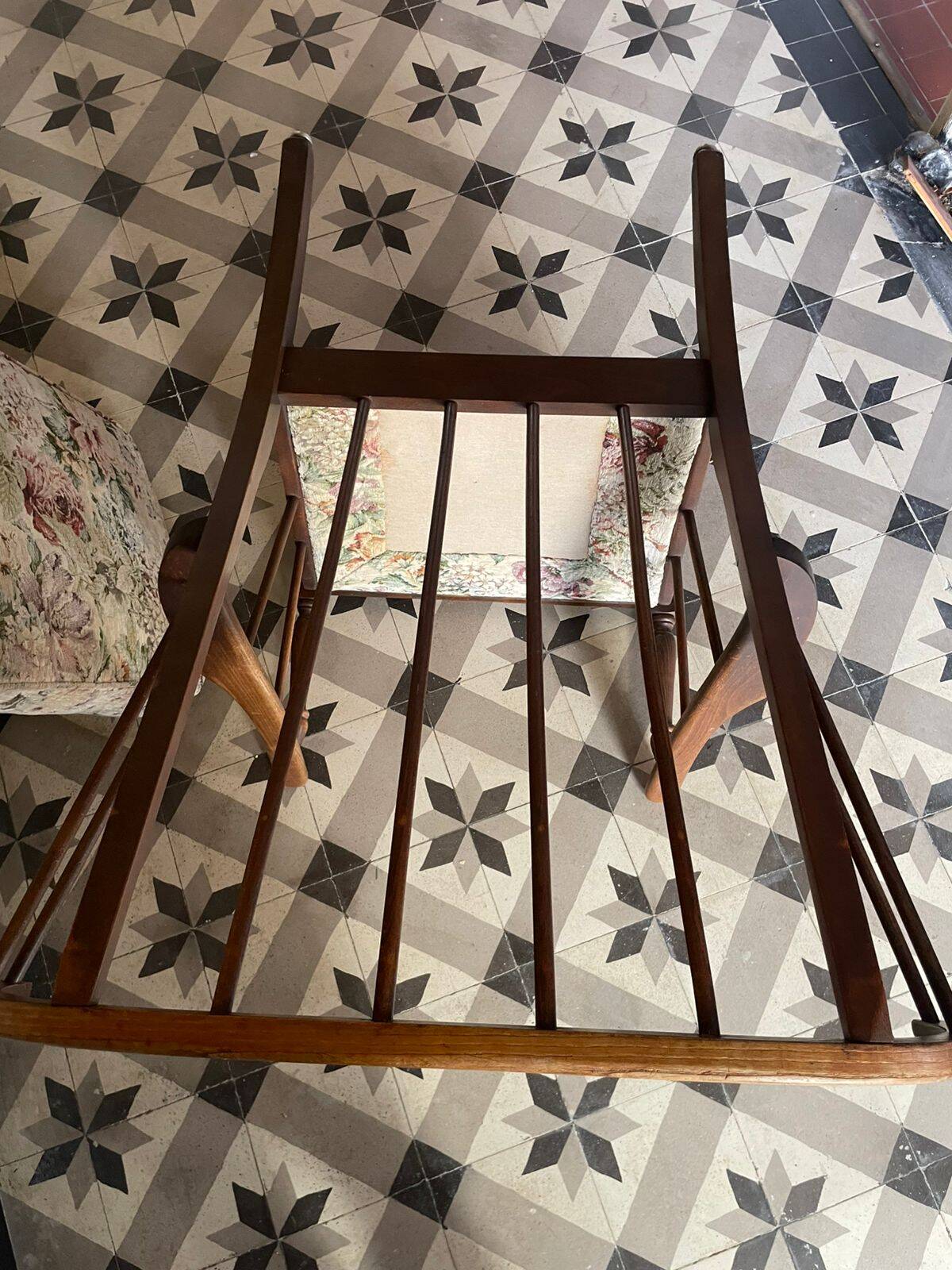 Rare set of vintage armchairs and fan bench