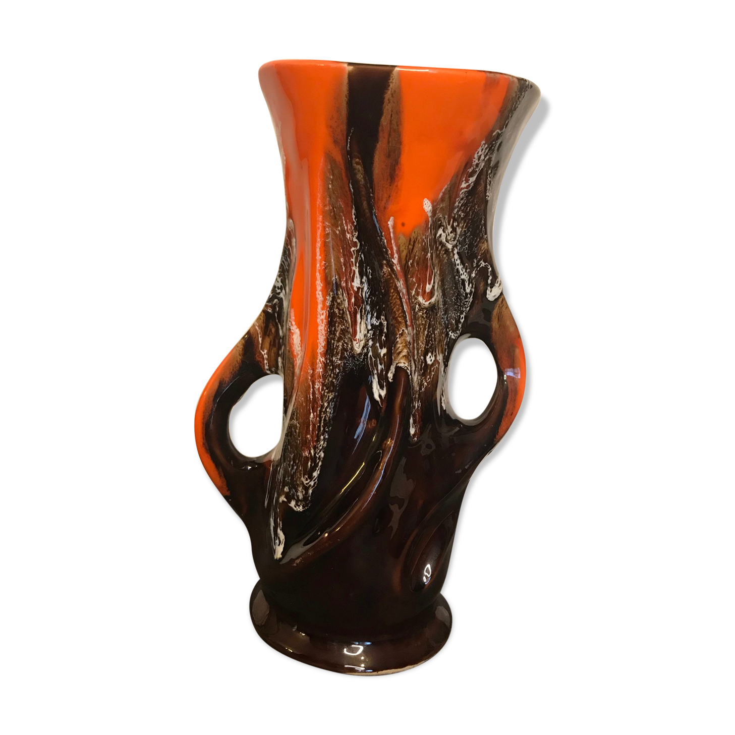 Vintage Vase Vallauris with red and brown handles XXth